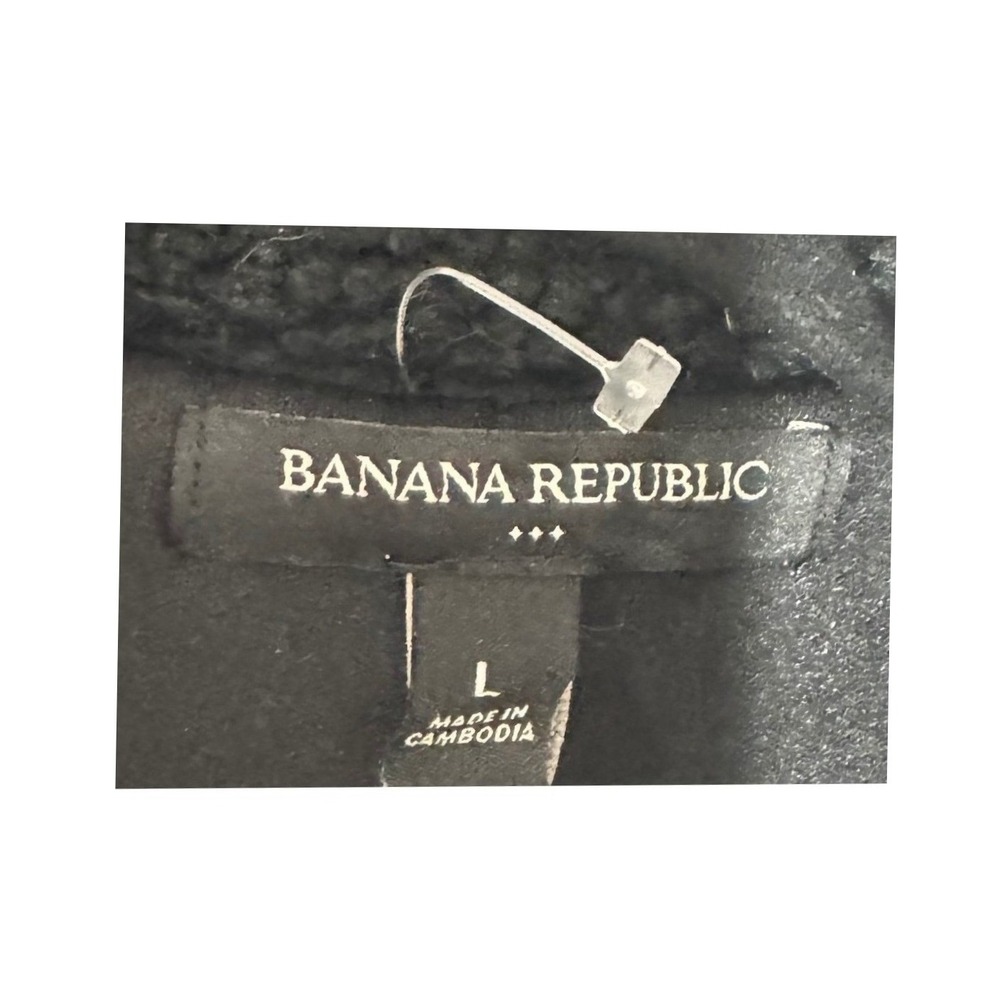 Banana Republic Black Sherpa Teddy Jacket Faux Fur Open Front Coat Womens Large - Picture 5 of 5